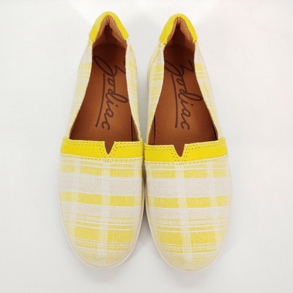 Zodiac Shoes Womens Vane Yellow Striped 7.5 Leather Slip-On Sneakers Comfort New